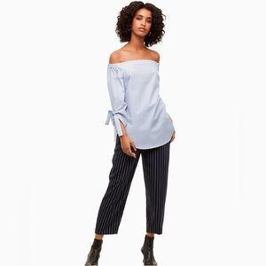 Babaton Malik Off-Shoulder Light Blue Poplin Top with Tie Sleeves